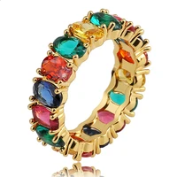 classic high quality colorful rainbow cz crystal gold color ring for women girls engagement wedding charm party jewelry