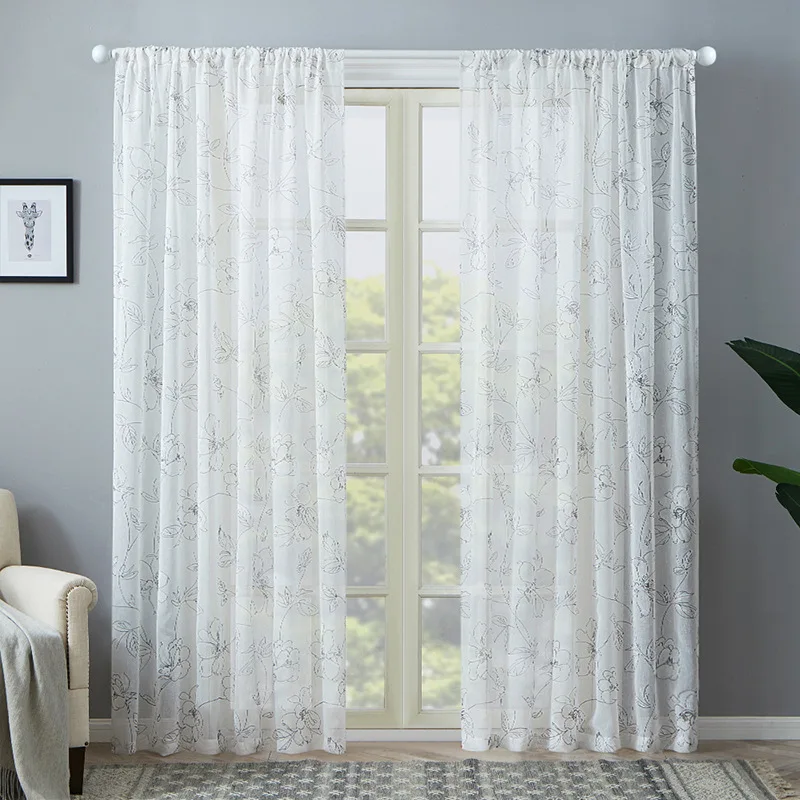 

Embroidery Floral Tulle Curtains Modern Sheer Fabrics Purple Home Textile For Kitchen Door Short Bedroom Window Treatment