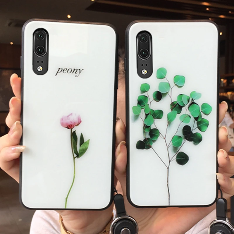 

For Samsung A31 A21S A51 71 5G A01 A11 A21 Case Leaves peony flower Hard Glass Cover For Samsung A10S A20 A20S A30 A30S A40 A50S