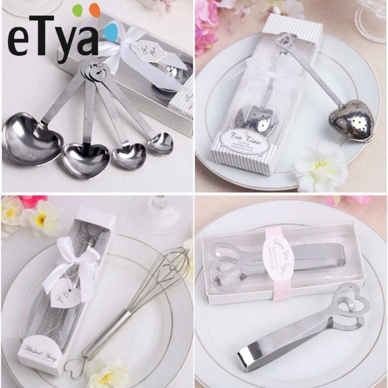 

Stainless Steel Heart-Shaped Sugar Clip Measuring Spoons with Gift Box Love Heart Tea Infuser Egg Beater Wedding Party Favors