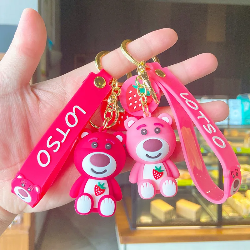 

Keychain Cute Strawberry Bear Bag Car Key Pendant PVC Doll Creative Cartoon