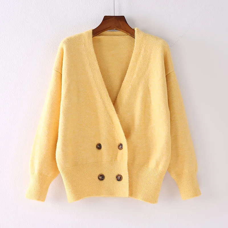 Women Knitted Sweater Solid Cardigan Candy Color Green Yellow Female Knitwear Ladies Cardigans Jacket |
