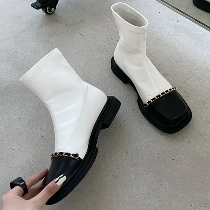 

Женские современные ботинки, новинка осень-зима 2021, короткие ботинки челси, женская обувь на плоской подошве с круглым носком для женщин, об...