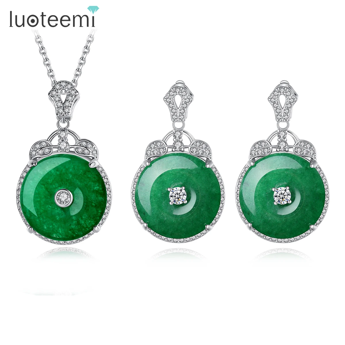 

LUOTEEMI Handmade Green Stones Jewelry Sets for Women Bridal Wedding Accessories for Female Artificial Green Emerald Wholesale