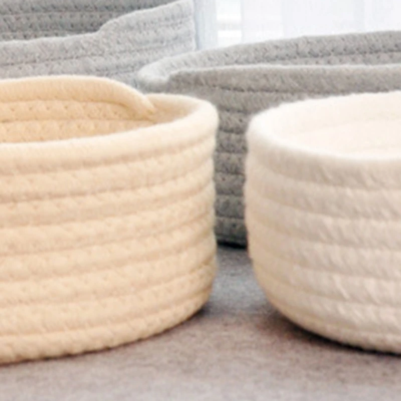

2021 Woven Round Cotton Rope Basket Tray for Home Decorative Storage Baskets for Organizing and Storage Sustainable Eco-Friendly