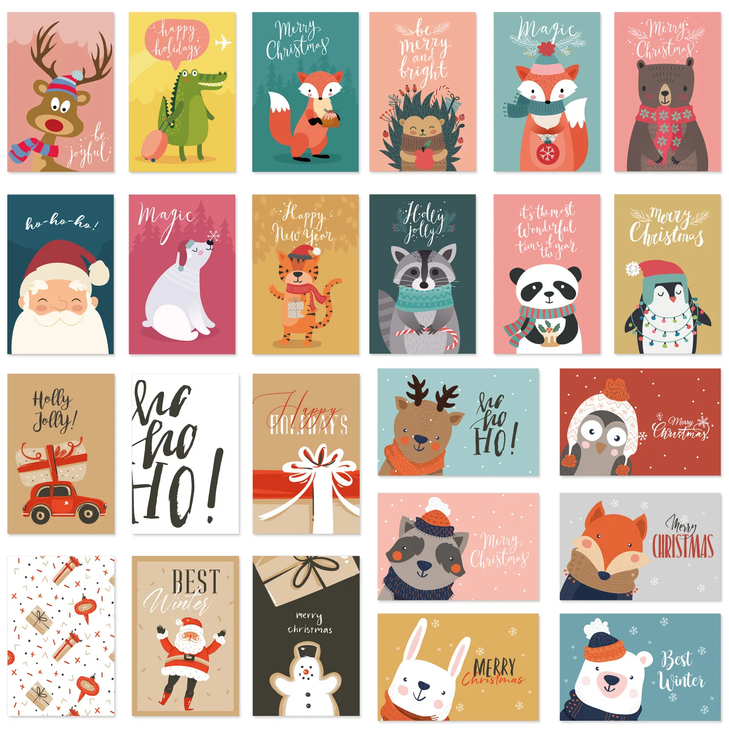

Cartoon Merry Christmas Greeting Card Cute Deer Animal Postcards For New Year Invitation Cards Noel Navidad Best Wishes Cards