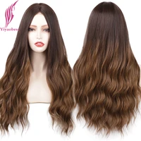 yiyaobess 22inch long wavy ash brown blonde ombre lace wig female synthetic natural hair african american wigs for women peruca