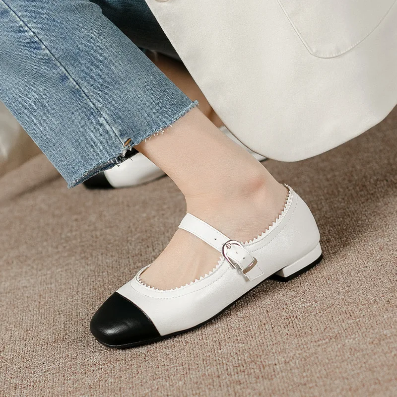 

Shoes Woman Flats Casual Female Sneakers Shallow Mouth Square Toe Dress Retro White Round New Solid Rubber Slip-On Lace-Up PU Ba