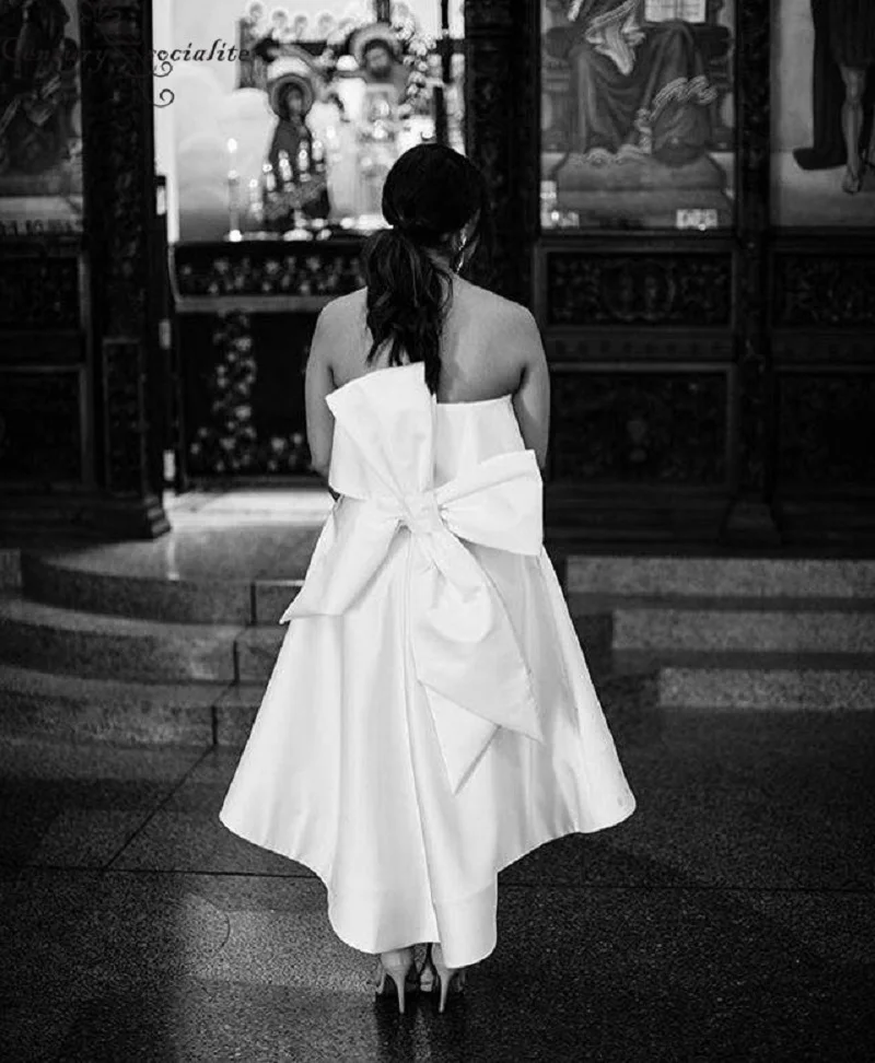 Розовые платья для подружек невесты Hi-Lo с карманами и большим бантом без бретелек