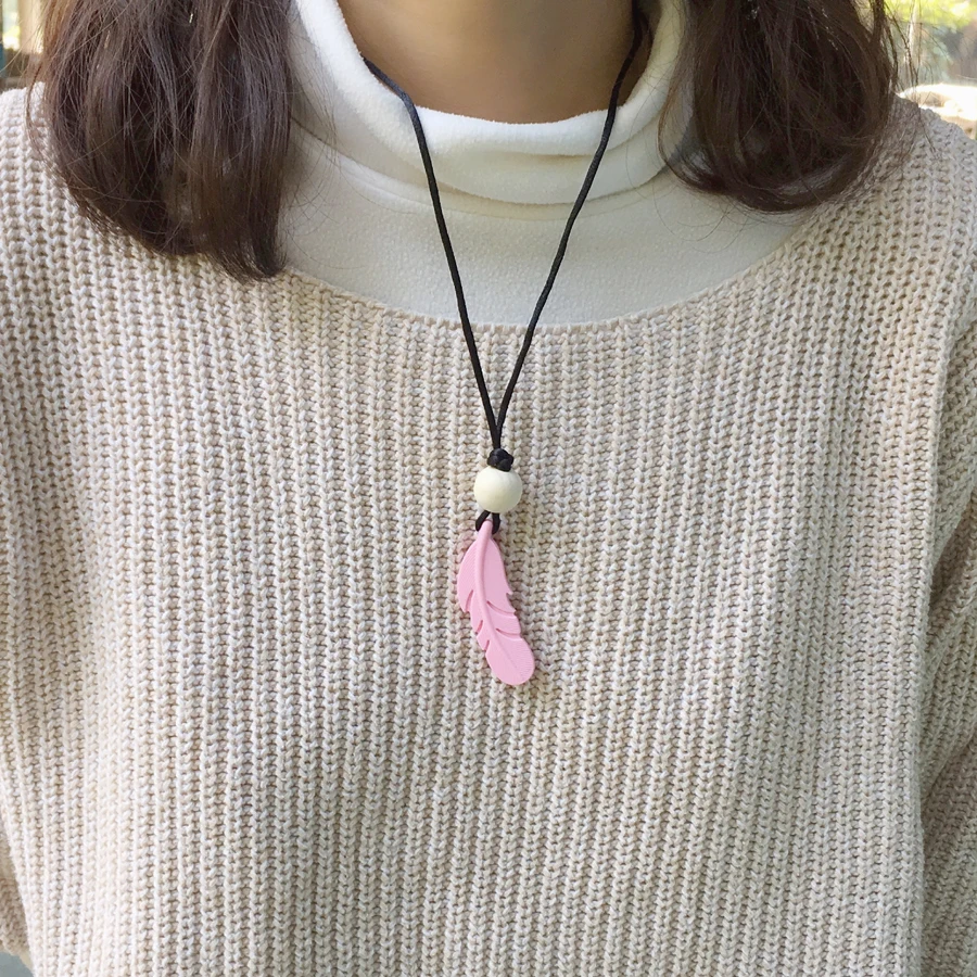 100 шт. силиконовые бусины в виде перьев без BPA жевательное ожерелье подвеска