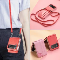 crossbody phone case for samsung galaxy z flip 3 case with chain card slots wallet leather case z flip 3 5g strap lanyard cover