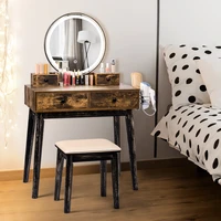 wood vanity table set with led light dressers makeup mirror for bedroom desk stool chair sets jewelry storage drawers