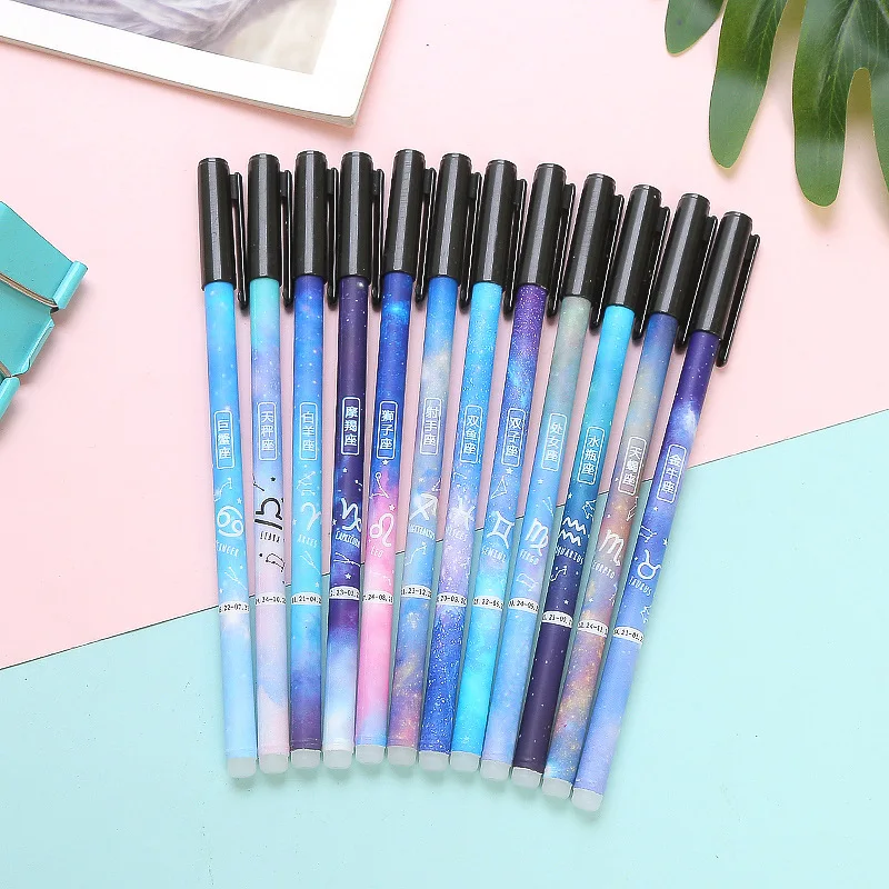 

New 12 constellation pen cute Creative Star pen 0.5mm magic easy blue erasable black pen student supplies cute gel pens