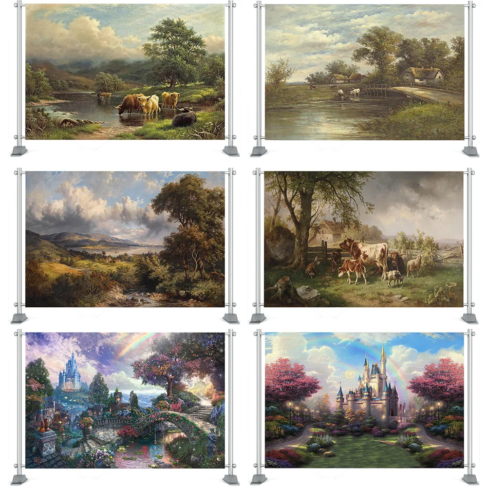 

Mocsicka Natural Scenery Backdrop Art Oil paintings Gallery Props Fantsy Background Animal Farm Backdrops For Photo Studio