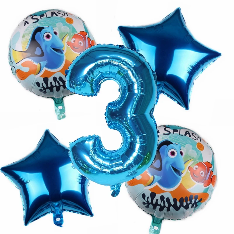5pcs Nemo 18inch Round Aluminum Foil Balloons 30inch Number Balls Baby Boys Birthday Party Decoration Kids Favor Supplies | Дом и сад