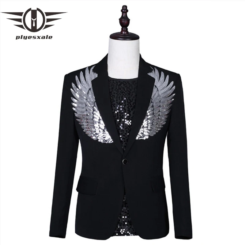 

2019 модный пэчворк серебряного крылья блесток пиджак-блейзер для мальчика для мужчин Стильный, с блеском Блейзер мужские свадебные Жених выпускного вечера вечерние сценический костюм Q841