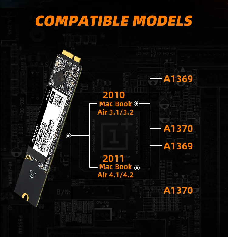 OSCOO SSD 256 ГБ 512 1 ТБ 3D TLC Nand Flash SATA3 для 2010 2011 Apple Macbook Air A1370 A1369|Внутренние твердотельные