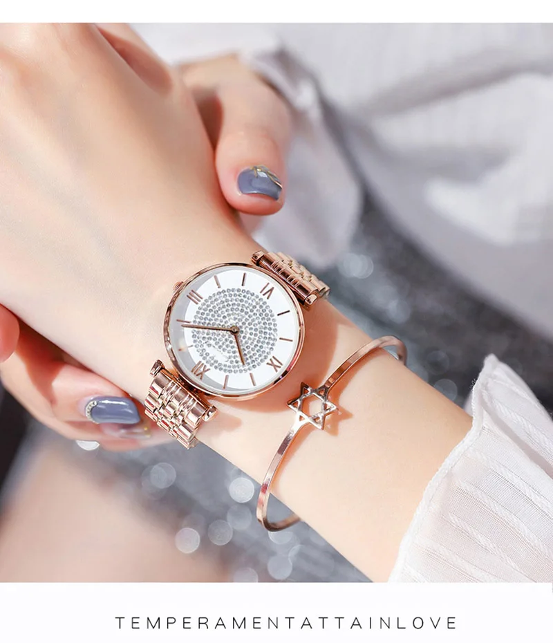 Montre Femme, современная мода, Reloj Mujer, стразы, часы для женщин, сетчатый Браслет из нержавеющей стали, роскошные Звездные наручные часы для женщин