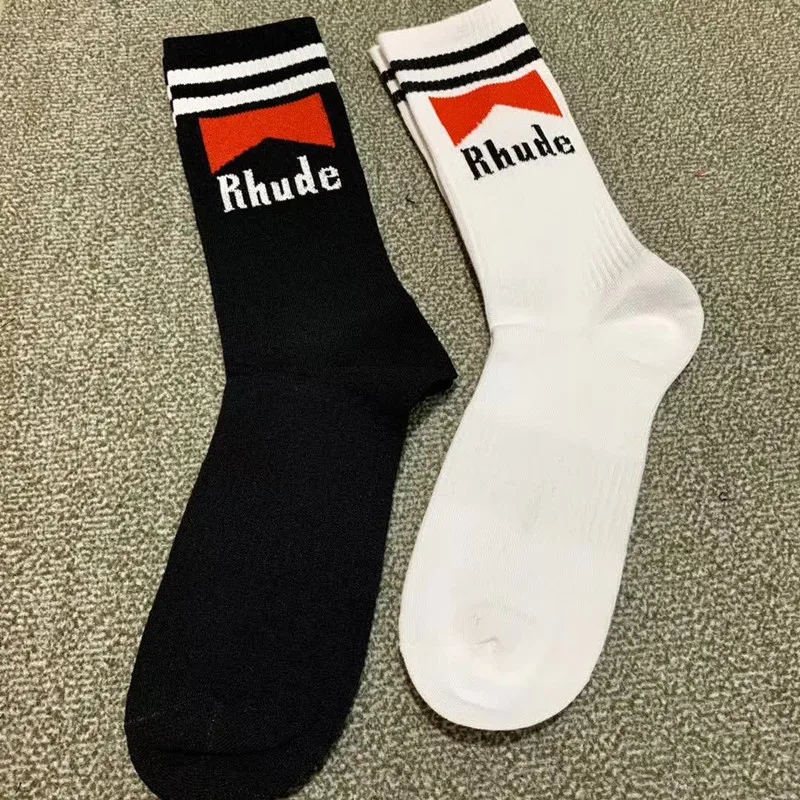 

Rhude Socks 2020 Men Women Casual High Quality Cotton RHUDE Crew Sock Black White Color
