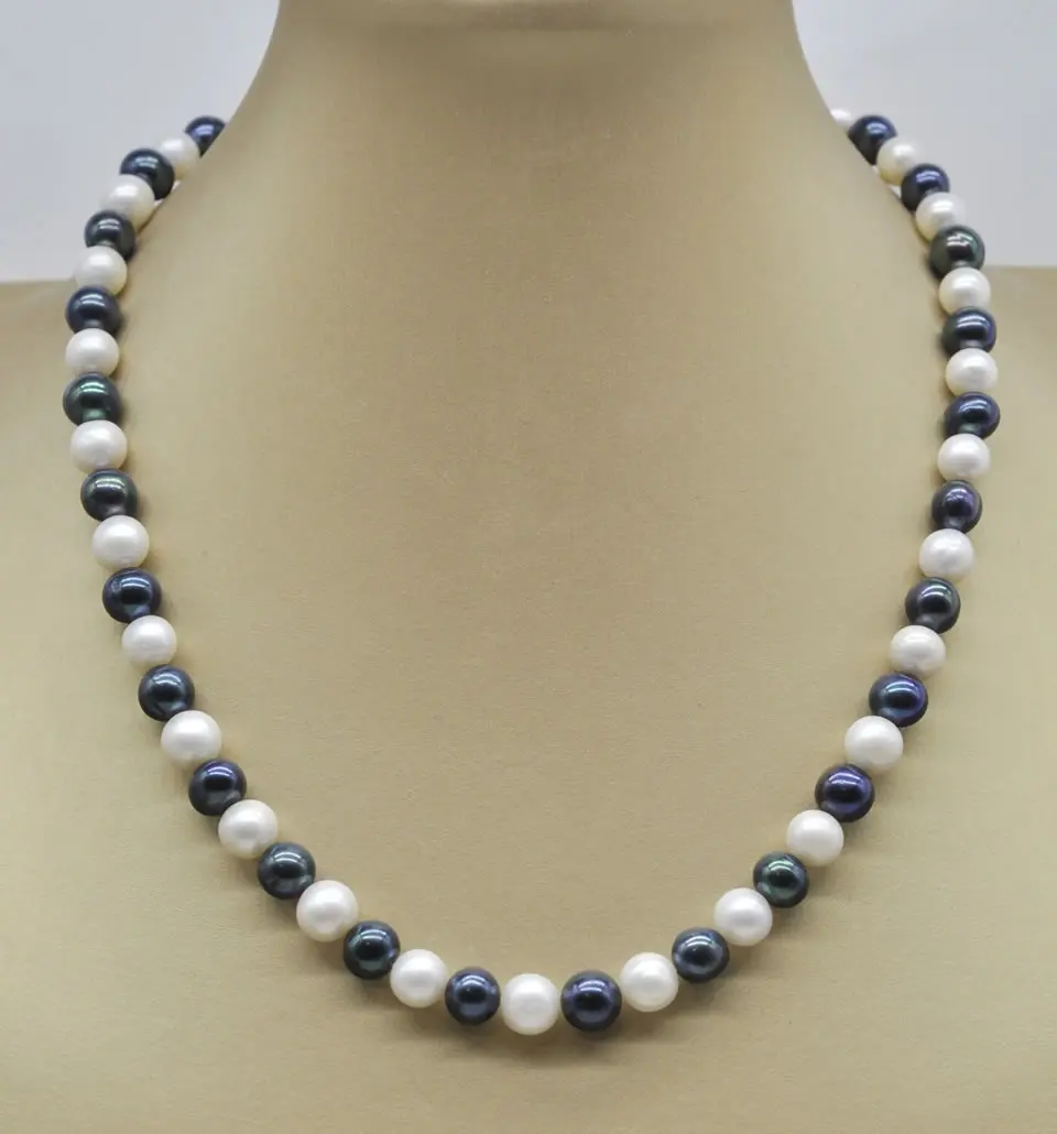 

HABITOO 18inchs Natural White Black 8-9mm Freshwater Pearl Necklace Jewelry Multiple Types of Clasp Options Daily Party Gift