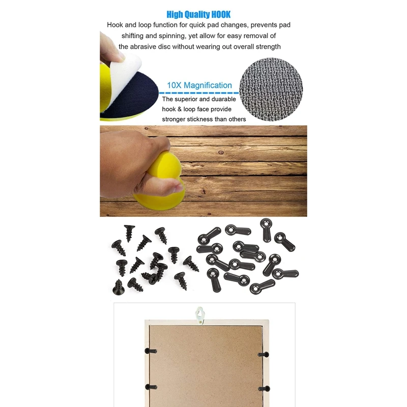 

2 Pack Round Hand Sanding Blocks with Crafts & 300 Picture Turn Button Fasteners Photo Frame Hardware and 300 Screws