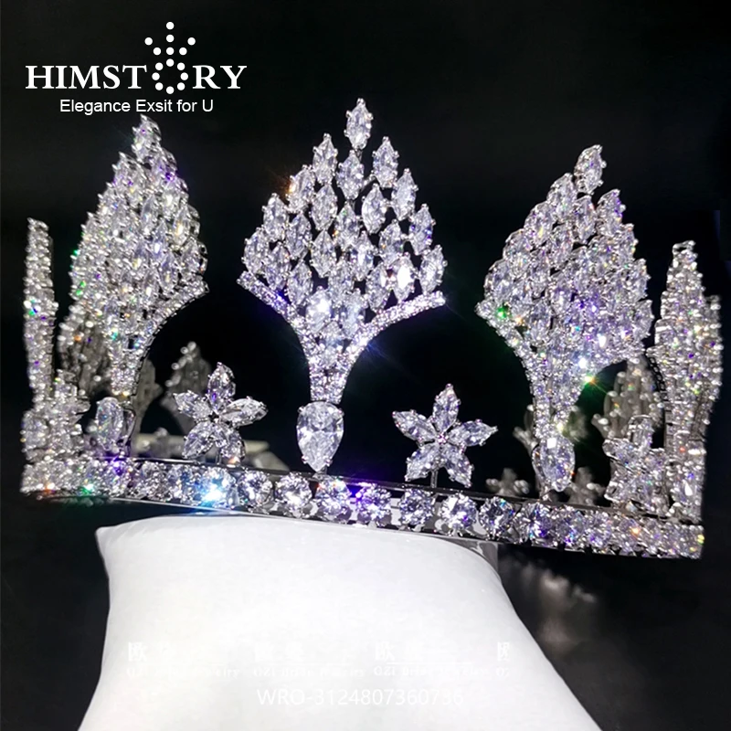 Himstory Роскошная фианитовая корона тиара сверкающая Корона королевская королева