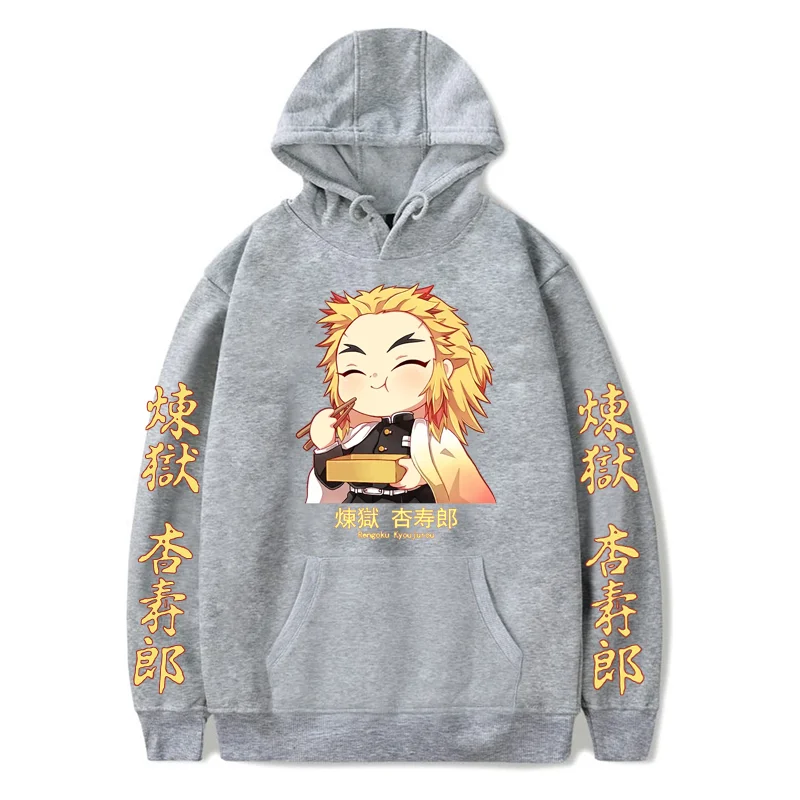 

Men Anime Demon Slayer Hoodies Women Chibi Rengoku Eating Pullovers Manga Hip Hop Japanese Streetwear Spring Unisex Sweatshirt