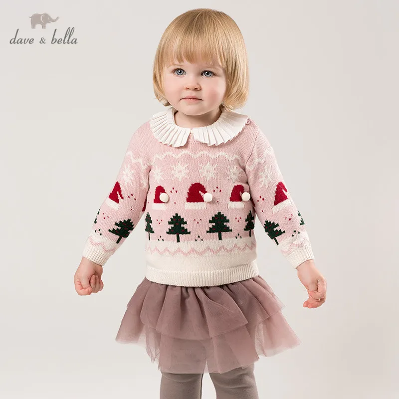 

DB11415 dave bella winter cute baby girls Christmas cartoon knitted sweater kids fashion pullover toddler boutique tops