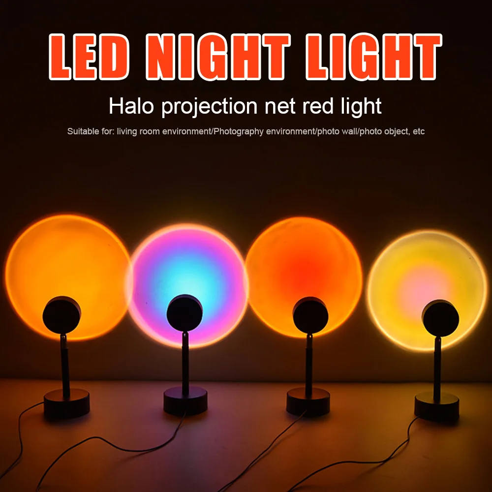 

Led Night Light USB Rainbow Sunset Projector Light Coffee Shop Bar Atmosphere Lamp Background Wall Decoration for Bedroom