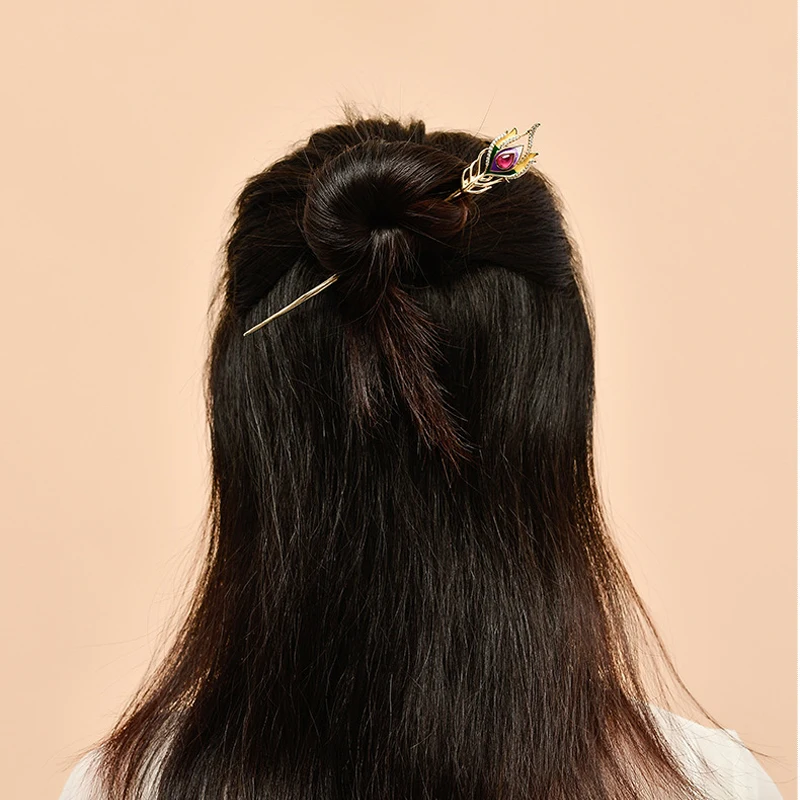 Серебряные палочки для волос с павлиньими перьями 925 Китайская Этническая