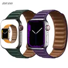 Ремешок кожаный для Apple watch band 44 мм 40 мм 41 мм 45 мм, оригинальный браслет с магнитной петлей для iWatch series 3 5 7 4 SE 6