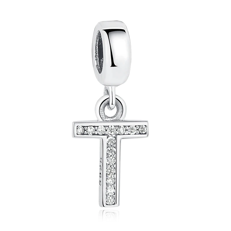 2019 NEW 925 Sterling Silver Vintage T to Z Clear CZ 26 Letter Alphabe Bead Charms Fit Bracelets DIY Jewelry | Украшения и