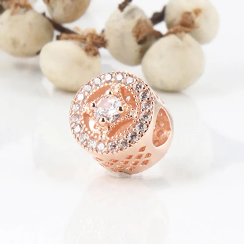 

Original 925 Sterling Silver Bead Fashion Retro Rose Gold With Crystal Beads Fit Pandora Women Bracelet & Necklace Diy Jewelry