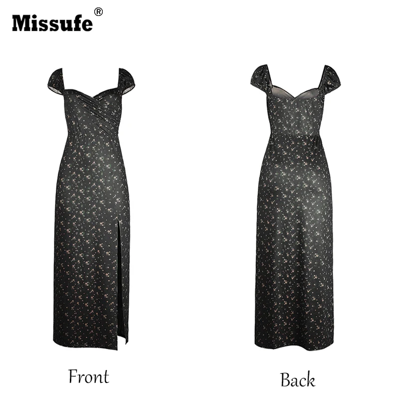 Missufe 2019 ретро цветочный принт Макси платье с v образным вырезом короткий Пышный