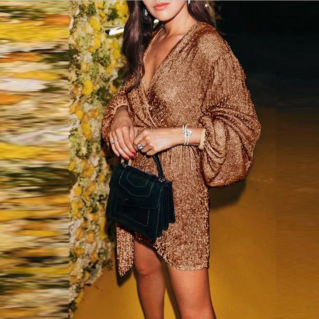 Женское вечернее платье с блестками сексуальный тонкий однотонный Блестящий