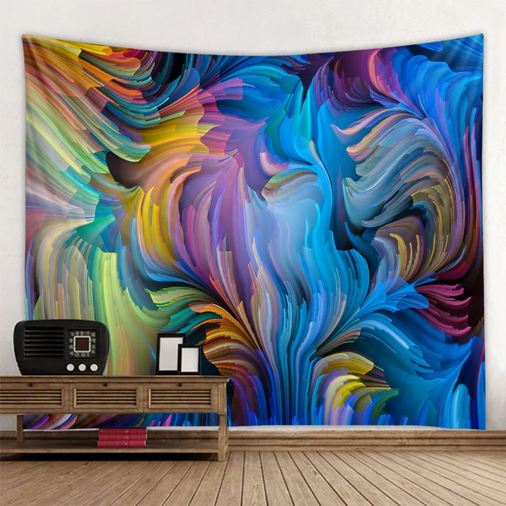 

Five color abstract 3D vortex polyester printing tapestry background decorative fabric factory direct sales can be customized