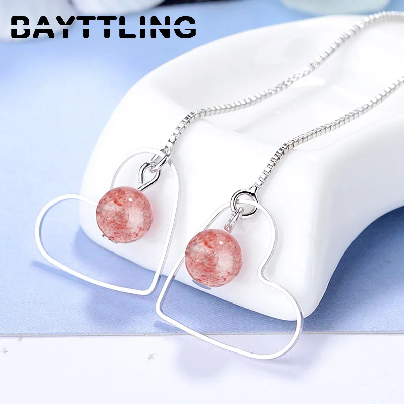 

BAYTTLING Fine Strawberry Crystal Heart Pendant Earring For Women 925 Sterling Silver Fashion Party Jewelry Couple Birthday Gift