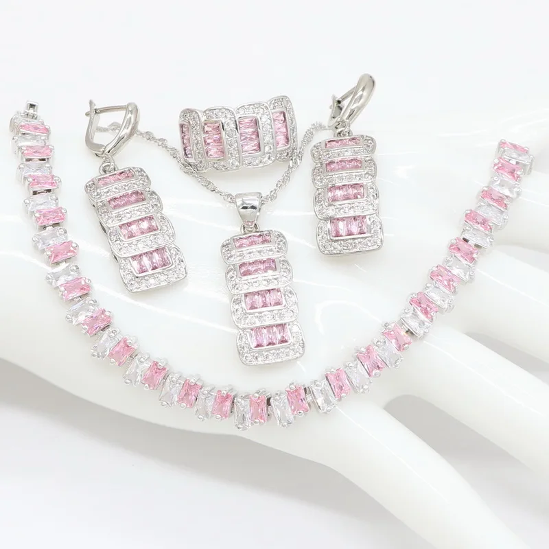 Комплект из колье и серёг с натуральным розовым кристаллом|Ювелирные наборы| |