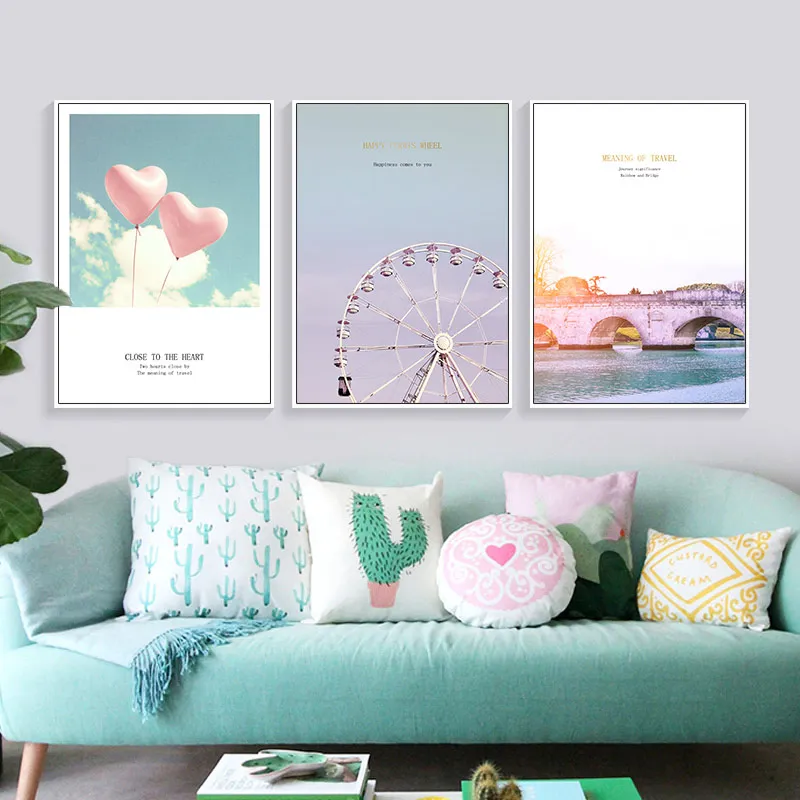 Scandinavian Nordic Travel Landscape Wall Art Canvas Poster Print Ferris wheel Painting Decorative Picture for Living Room Decor | Дом и сад