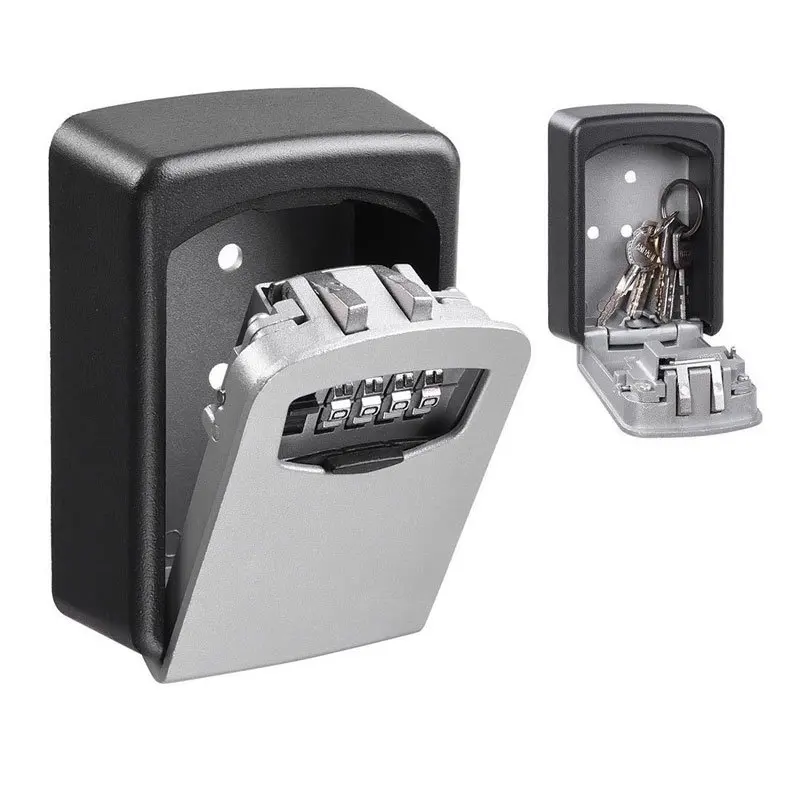 

Key Lock Box Wall Mounted Aluminum Alloy Key Safe Box Weatherproof 4 Digit Combination Key Storage Lock Box Indoor Outdoor