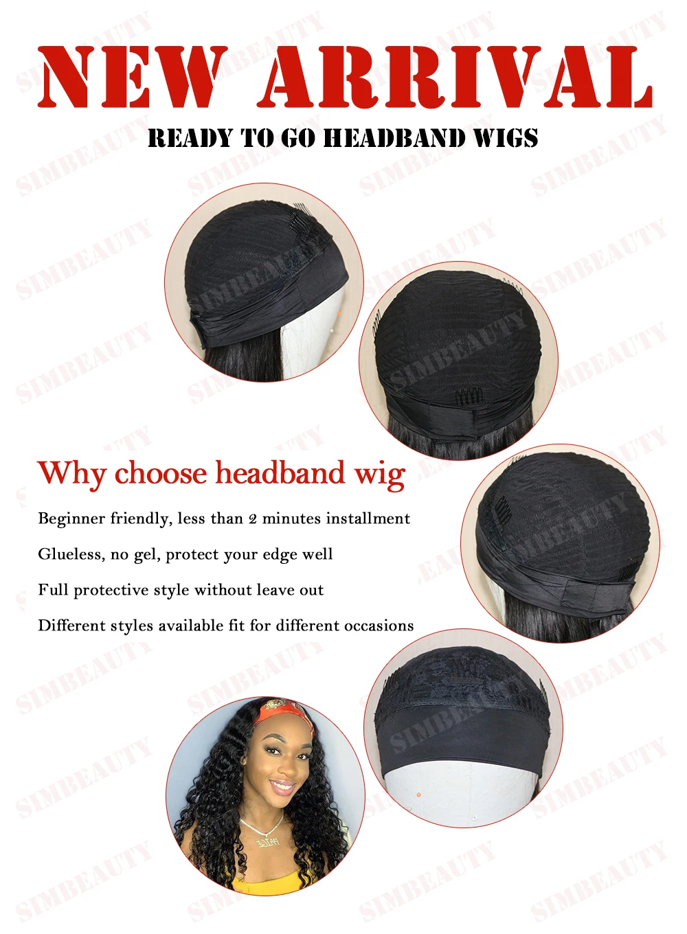 

Brown Kinky Curly Headband Human Hair Wigs for Women 180Density Kinky Curly Brown Wigs