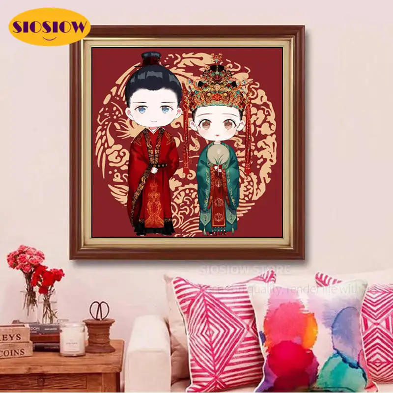 5d Diamond Painting Chinese Cross Stitch Cartoon Girl &amp Boy Daimond Mosaic Embroidery China Decor Home Wedding Gift Personalized | Дом и
