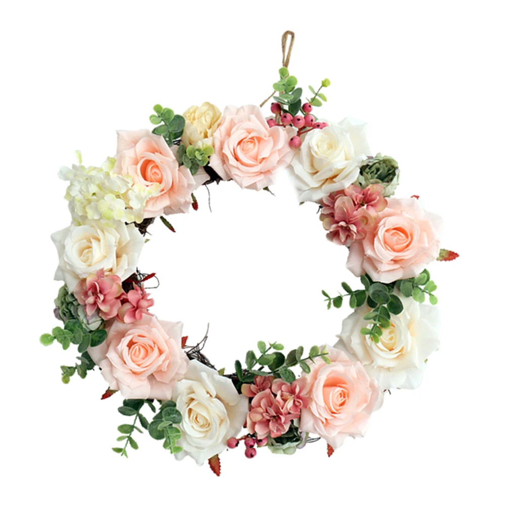 

14.5 inch Artificial Rose Flower Door Wreath Wall Hanging Spring Floral Home Decor