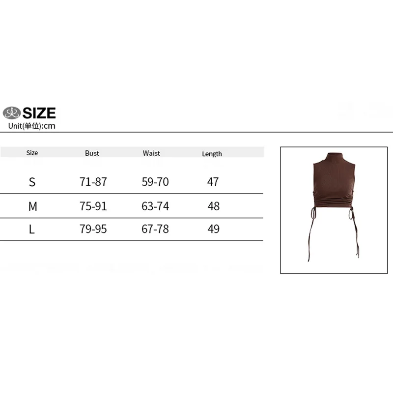 

Temperament high-neck vest women's European and American ins fold drawstring slim high-waist navel design top