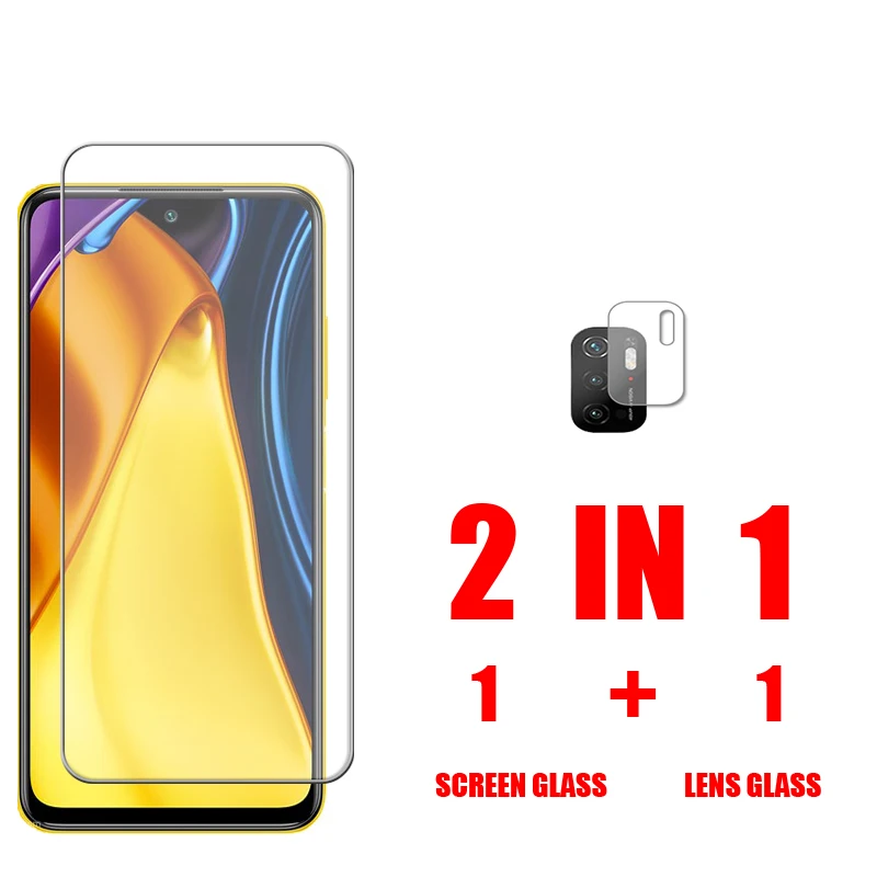 

2 in1Glass For Xiaomi Poco M3 Pro 5G X3 NFC F3 F2 Pro Mi A2 Lite Screen Protector Tempered Glass Protective Lens Film Poco M3