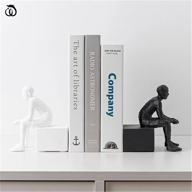 

Белая и черная фигурка сидя, художественные фигурки, украшение для книг, гостиной, аксессуары, скульптура, домашний декор, статуэтка