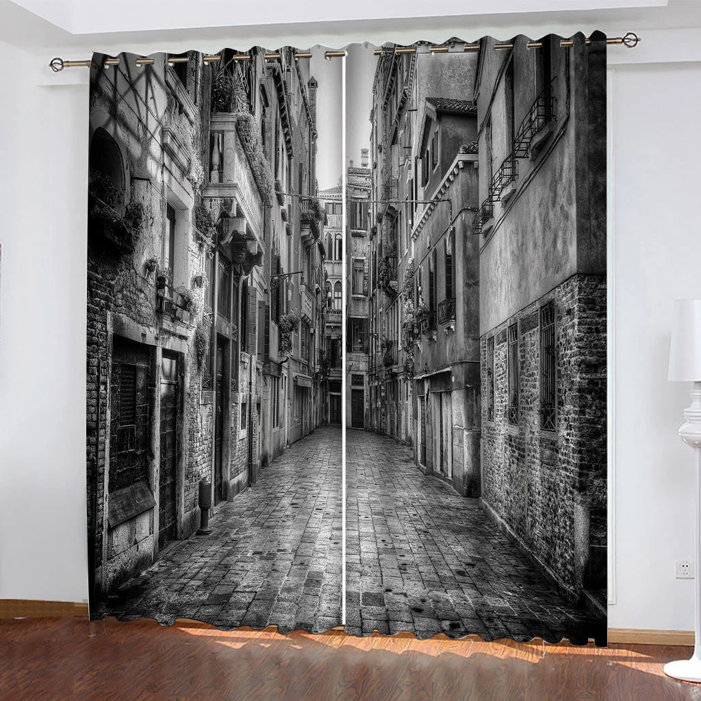 

Beautiful Photo Fashion Customized 3D Curtains grey building curtains 3D Blackout Window Curtains For Living Room
