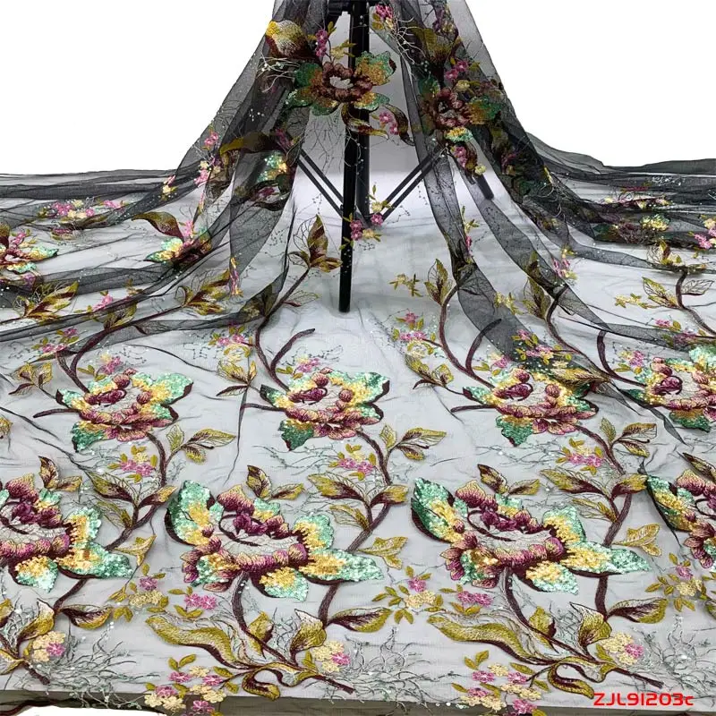 

Best Beautiful African Lace Fabric Sequins Flower Embroidered Nigerian Guipure for Wedding f191203