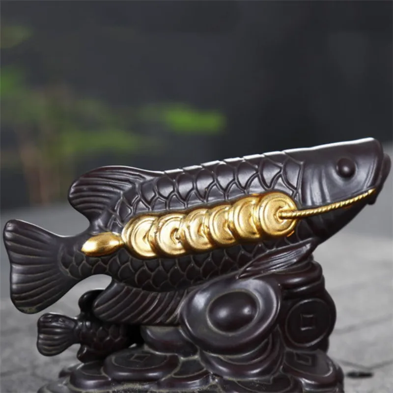 Ceramic Money Fish Incense Backflow Burner Smoke Waterfall Aroma Censer Stick Holder Home Decor + 10pcs Cones | Дом и сад