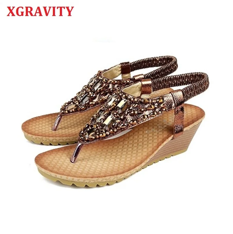 

Шлепанцы XGRAVITY, большие стразы, дизайнерские, женские, модные, на танкетке, элегантные, большие размеры, трендовые, B112, размера плюс